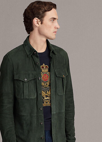Men's Green Suede Shirt 100% Pure Lambskin Slim Fit Suede Overshirt Custom Made - Picture 2 of 10