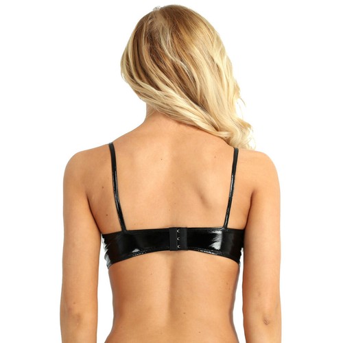 Damen BH Bügelfrei Bralette Wetlook Lackleder Crop Top Dessous Clubwear - Bild 6 von 56