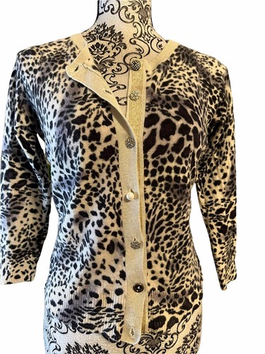 cullen women’s short 3/4 Sleeve cardigan Leopard Print With Jeweled Buttons Med. - Bild 2 von 12