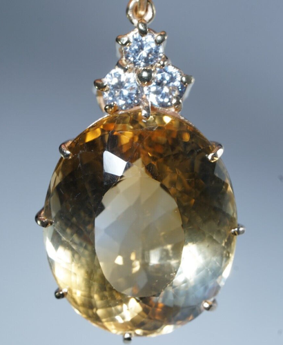 GORGEOUS 14K Yellow Gold 20 carat Citrine + White Sapphire Gemstone Pendant 15g - Picture 2 of 11