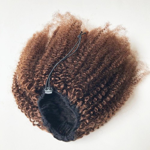 Afro Kinky Curly Drawstring Ponytail Human Hair Extensions Brown for Black Women - Picture 23 of 23