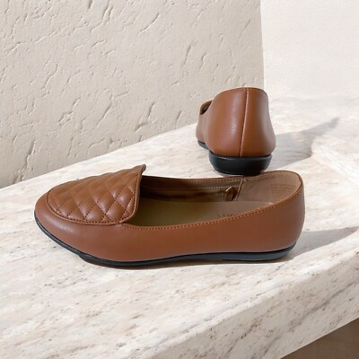 Aerosoles Women's Briella Wide Width Quilted Ballet Flats Cognac