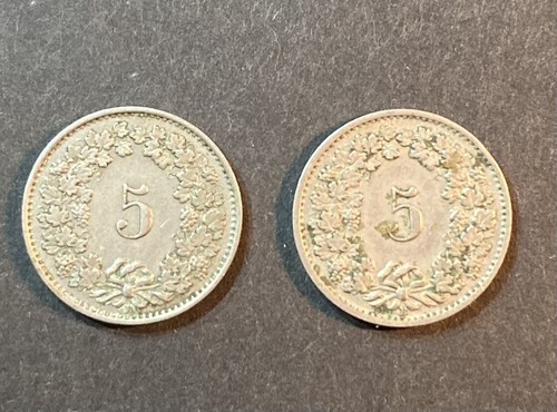 1943B & 1952B Switzerland5 Rappen, KM-26 Copper-nickel coins - Picture 2 of 2