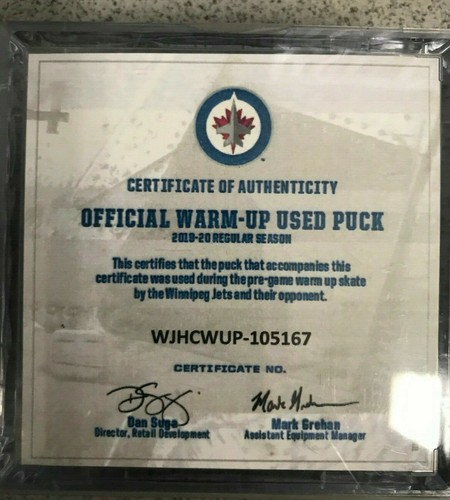 San Jose Sharks vs Winnipeg Jets Official Warm Up Puck Used - February 14/2020 - Bild 2 von 2