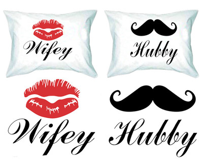 Mustache Lips Matching Pillowcases Hubby Wifey Couple Pillow