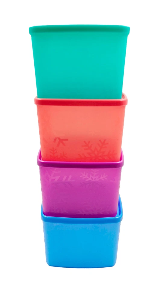 Tupperware Snowflake Freezer Medium Square Round Plastic Container 800ml (4) Set - Image 2 of 4