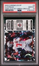 2023 Chronicles DP CJ Stroud RC College Ticket Green Cracked Ice /6 PSA 10