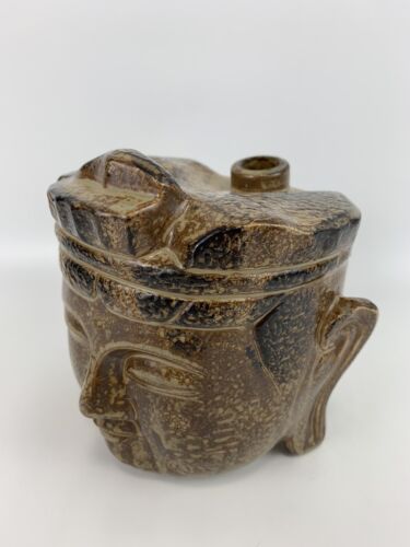 Kokubu Sake Shochu Empty Bottle Buddha Face Pottery Tableware Handover No Cork - Picture 2 of 12