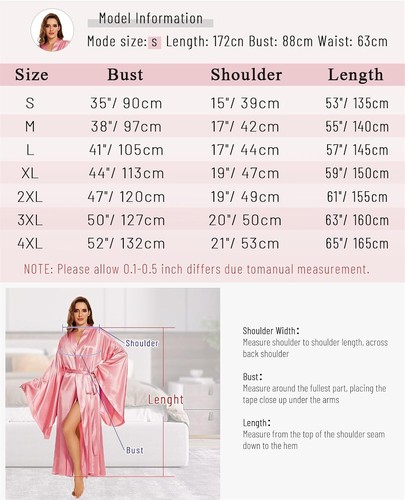 Women's Solid Satin Bath Robe With Belt Silk Like Fabric Lounge Wear Night Gown - Picture 32 of 32