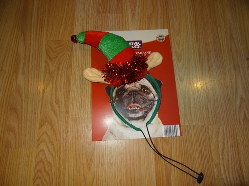 Pet Holiday ELF Headband Cute Fabric Hat Jingle Bell Adjustable NEW Christmas - Picture 1 of 2