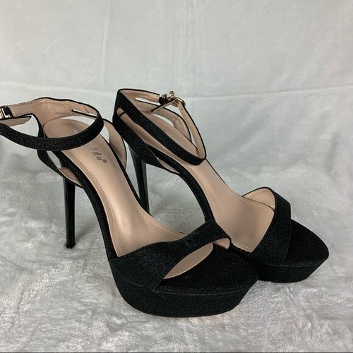 gobdu size 7.5 nwot black shimmer strappy platform heels - Picture 10 of 10