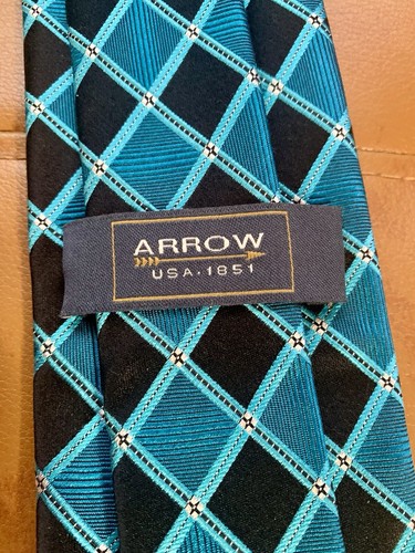 Arrow Blue And Black Geometric , 100% Silk Tie. - Picture 2 of 7