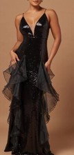 Fashion Nova Dress Maxi Med Black Sequence M