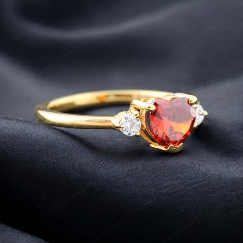 925 Sterling Silver 7 mm Heart Shape Natural Red Garnet Ring Yellow Gold Plated - Picture 4 of 11