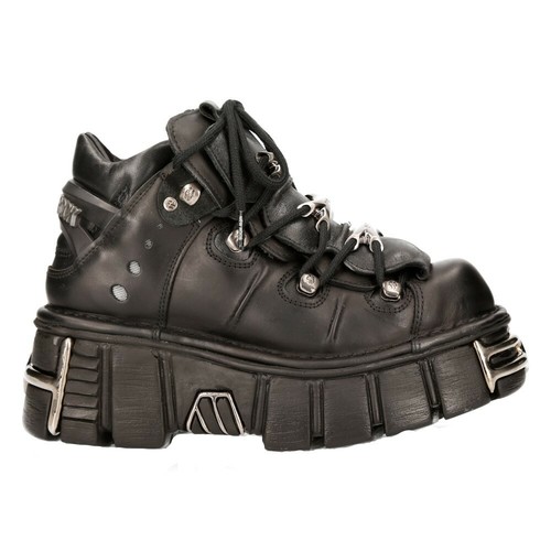 New Rock 106-S1 Unisex Negro Metálico Clásico Cuero Motero Gótico Botas - Imagen 1 de 8