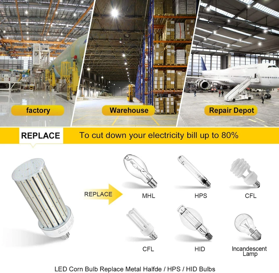 LED Corn Cob Light 250 Watt 36000LM 1000W Metal Halide E39 Mogul Base 6000K Bulb - Image 4 of 4
