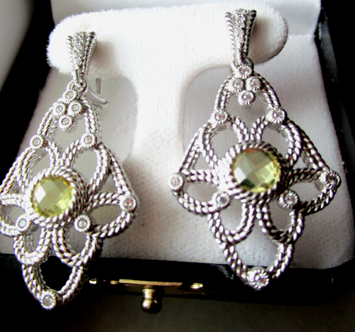 Judith Ripka New SS Limon Quartz & Diamonique Trellis Clip-on Earrings JR Box - Picture 2 of 11