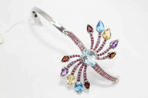 Women bangle 925 sterling silver natural topaz garnet ruby gem stone A 290 - Picture 10 of 10