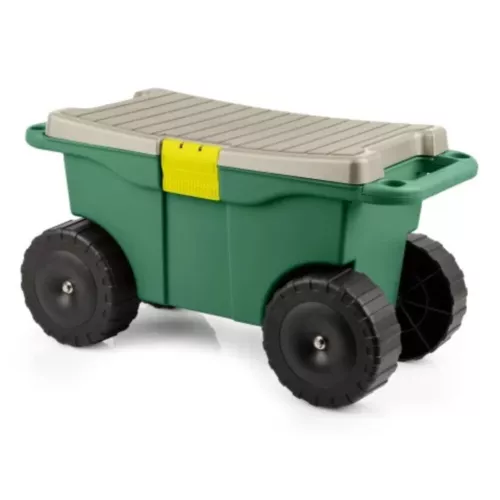 Rolling Garden Cart with Seat - Gardening Stool for Weeding and Planting (Green)