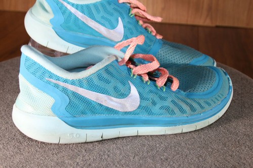 Nike Free 5.0 GS Blue Lagoon Metallic Silver Running 725114-404 Youth 4, EU 36 - Picture 8 of 12