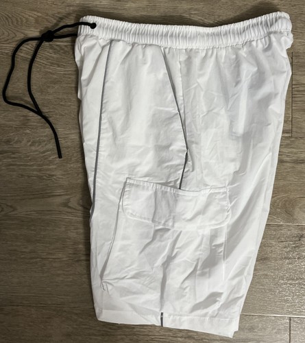 American Stitch Mens White Elastic Waist Flap Pocket Drawstring Cargo Shorts L - Picture 3 of 10