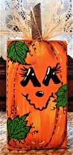 Distressed Rustic PUMPKIN WOOD BLOCK SHELF SITTER Halloween Fall Autumn Decor