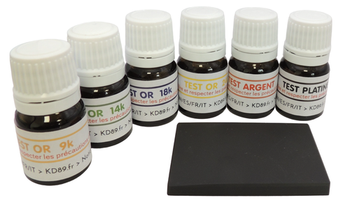 6 test testeur à tester l'or 9 14 18 24 Argent Platine + La pierre touche KD89 - Zdjęcie 1 z 5