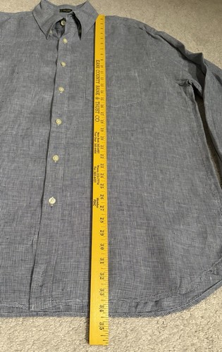 Orvis Shirt Mens XL Houndstooth Button Down 100% Linen Blue White Pocket - Picture 8 of 14