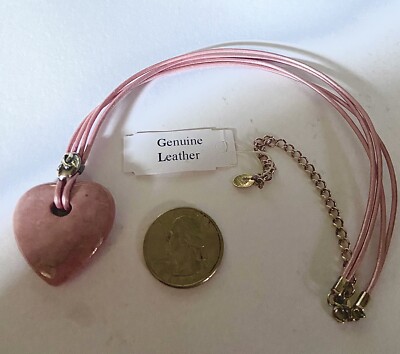 Pink Ribbon  Rhodonite heart pendant with SS/925 accents and pink leather cord.