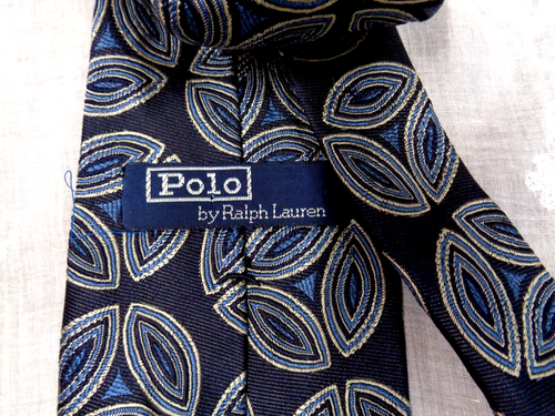 USA Men's POLO by RALPH LAUREN 100% Silk Neck Tie ~ NAVY BLUE PRINT ~ 3-5/8" - Picture 3 of 5