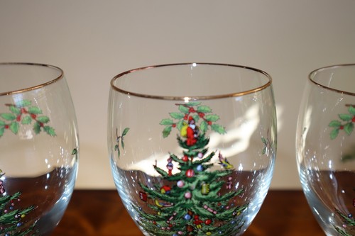 Set Lot of 4 Vintage Spode Christmas Tree Wine Glasses England 7.25" Goblet - Picture 5 of 18