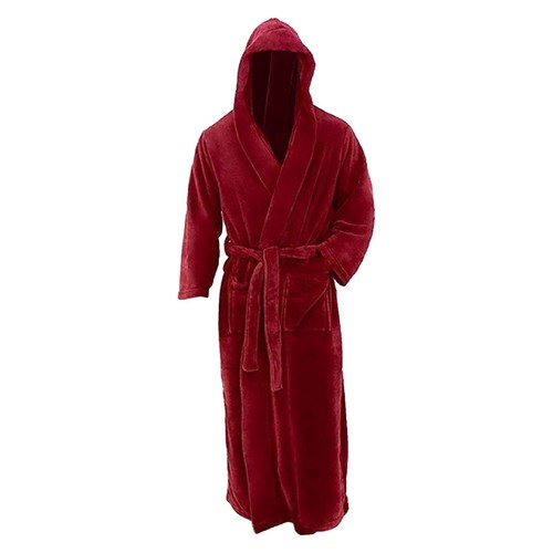 Mens Winter Robe Hooded Plush Long Fleece Spa Bath Robe with Hood and Pockets - Picture 4 of 16