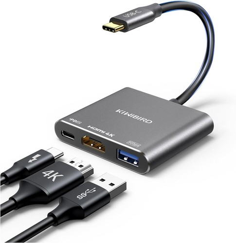 KiWiBiRD USB C to HDMI 4K 3 in 1 Multiport Adapter 100W USB-C PD Charging Port - 第 1/7 張圖片