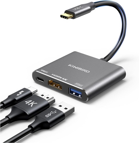 Adaptateur multiport KiWiBiRD USB C vers HDMI 4K 3 en 1 100 W port de charge USB-C PD - Photo 1 sur 7