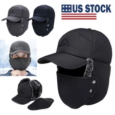 Men Winter Ear Flap Trapper Hat Face Mask Fur Aviator Thermal Warm Snow Ski Cap