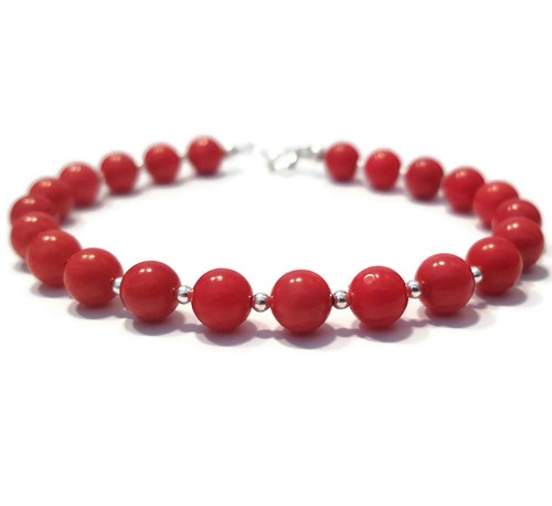 Red Coral Bracelet in Sterling Silver, Luxurious Natural Gemstone Beads - Picture 12 of 12
