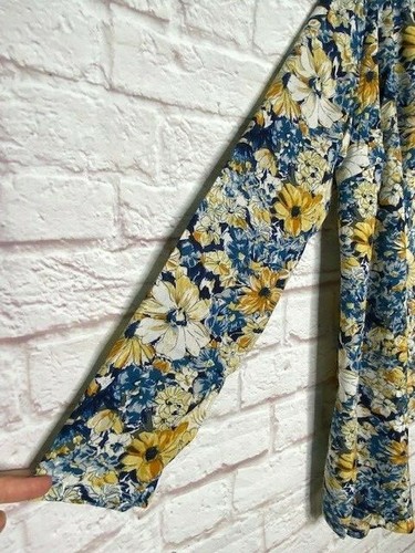 Medium/Large/XL New Blue Yellow White Floral Long Cardigan Jacket Kimono - Picture 4 of 14
