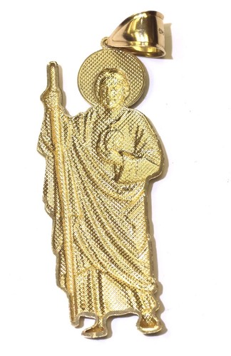 14k yellow white gold religious Saint Jude charm pendant large Big 3" 9.6g Jesus - Picture 4 of 6