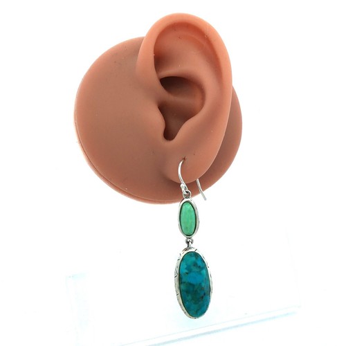 Vintage Silpada 925 Sterling Silver Faceted Oval Turquoise Dangle Hook Earrings - Picture 7 of 11