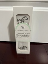 Brand New In Box - AMAZING BABY Newborn Muslin Swaddle Zebra 36" x 36"