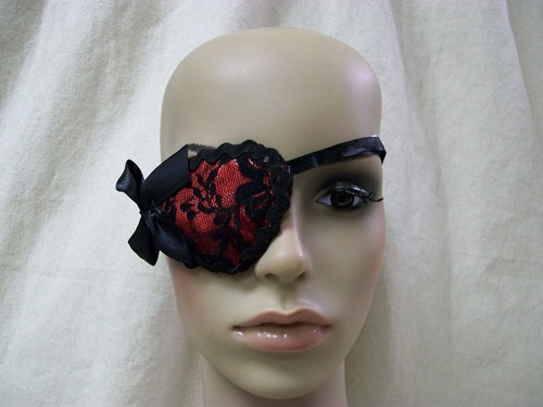 Fancy Red Black Lace Pirate Eyepatch Swashbuckler Victorian Queen Fetish Fantasy - Picture 5 of 7