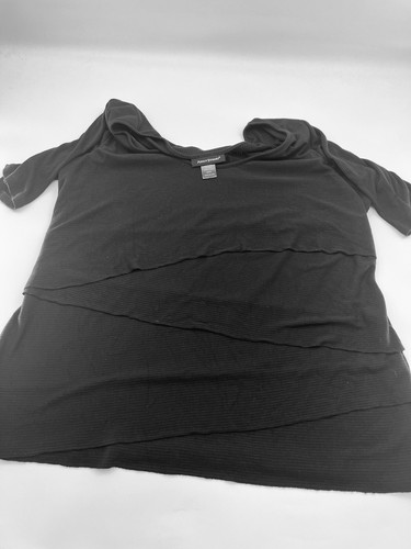 Ashley Stewart Black Ruffle Top Pullover Plus Size 22/24 Ribbed Waterfall Shirt - Picture 4 of 8
