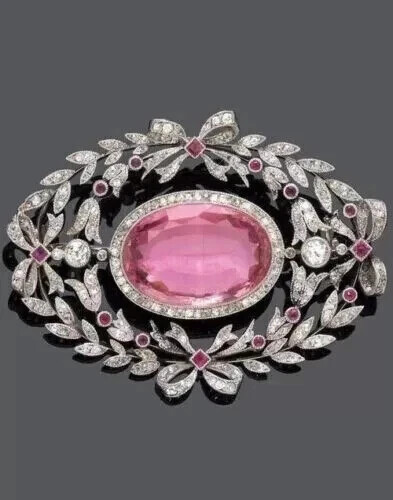 3,50ct ovale Laborgefertigte rosa Saphir Damen Brosche Anstecknadel 14K Weißgold vergoldet - Bild 4 von 7