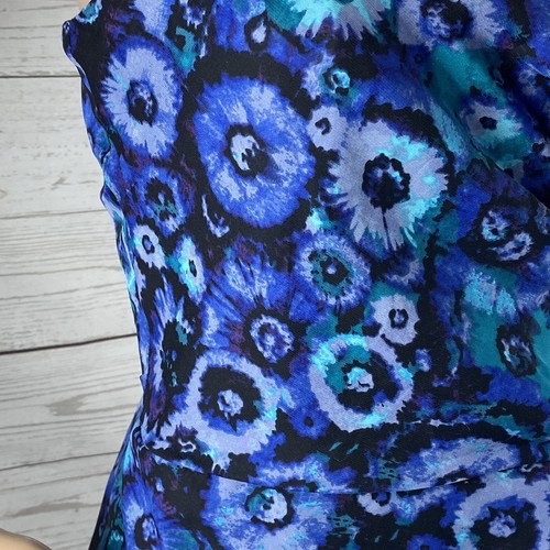 LC Lauren Conrad Dress Women's Size 8 Blue Floral Satin Cascade Ruffle Design - Picture 5 of 12