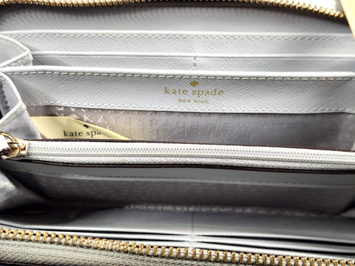 Kate Spade Wallet Zip Close Textured Gray Inside Zip Multi Card Area Outside Poc - Picture 3 of 13