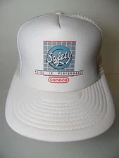 Vtg 1980s CONOCO SAFETY PERFROMANCE Gas Oil ADVERTISING SNAPBACK TRUCKER HAT CAP