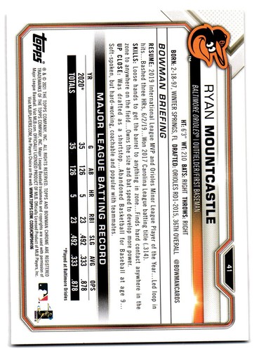 2021 Bowman #41 Ryan Mountcastle RC - Picture 2 of 2