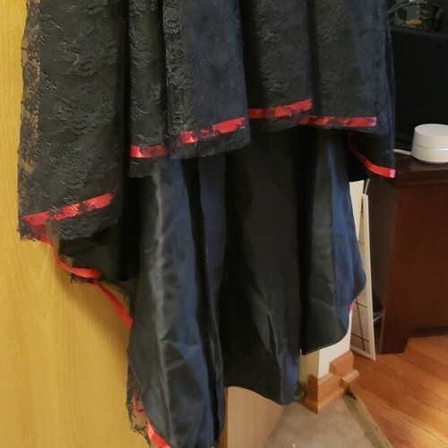 Vintage 1988 Ballkleid schwarz Spitze asymmetrischer Saum roter Akzent - Bild 6 von 6