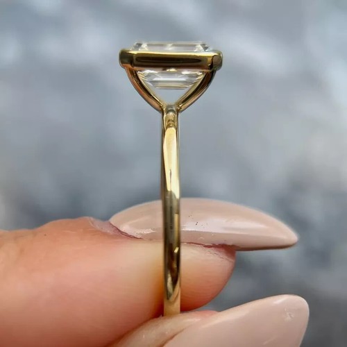 2,50 ct Smaragdschliff Moissanit Zargenfassung Verlobungsring 14 K Gelbgold plattiert - Bild 2 von 6