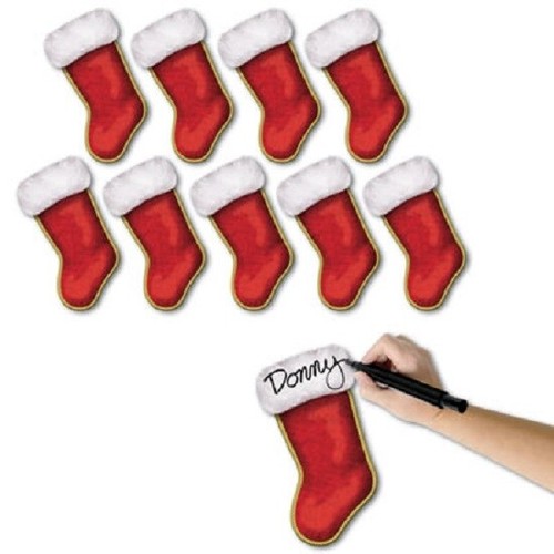 PACK OF 10 CHRISTMAS STOCKING CUTOUTS DECORATIONS CRAFT STOCKINGS PLACE CARDS - Bild 1 von 3
